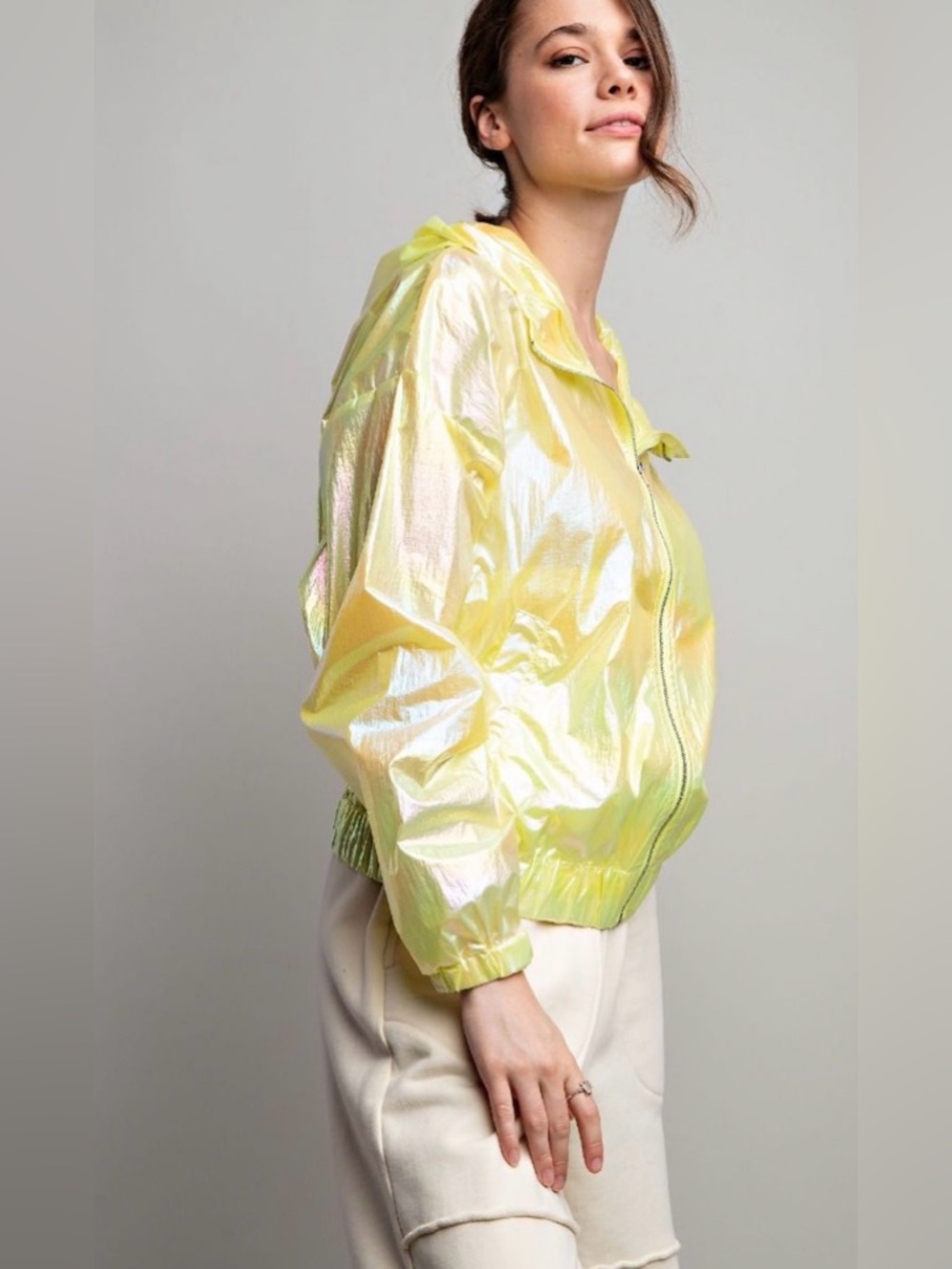 NEW! EASEL SHINY WIND ZIP UP JACKET in Lime 🍋🟩 - Picture 4 of 6